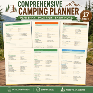 Camping Planner & Checklist Printable PDF – 17 Page Camping Trip Organizer, Packing Lists & Adventure Planner