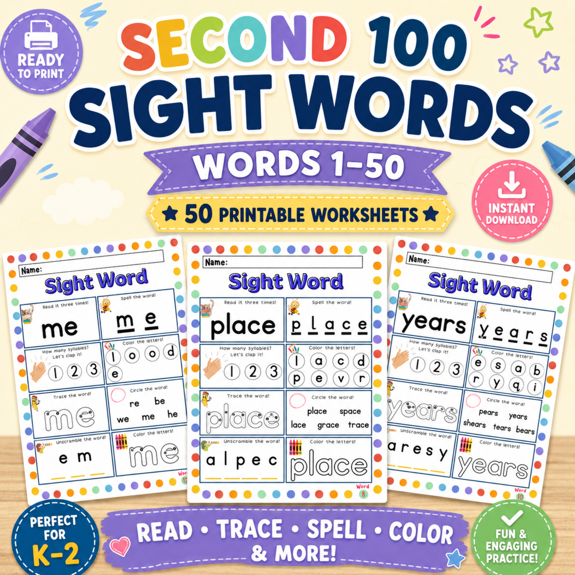 Second 100 Sight Words Worksheets – Words 1–50 1 Second 100 sight words printable worksheets words 1–50 for reading, tracing, spelling, and literacy practice