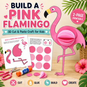 Build a pink flamingo 3D cut and paste printable craft for preschool and kids