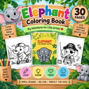 Elephant Coloring Book Printable PDF – 30 Pages