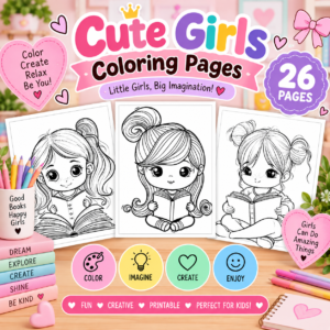 Cute Girls Coloring Book Printable PDF