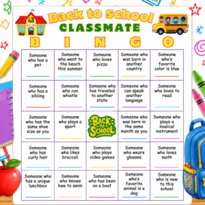 Back to School Classmate Bingo Printable Activity