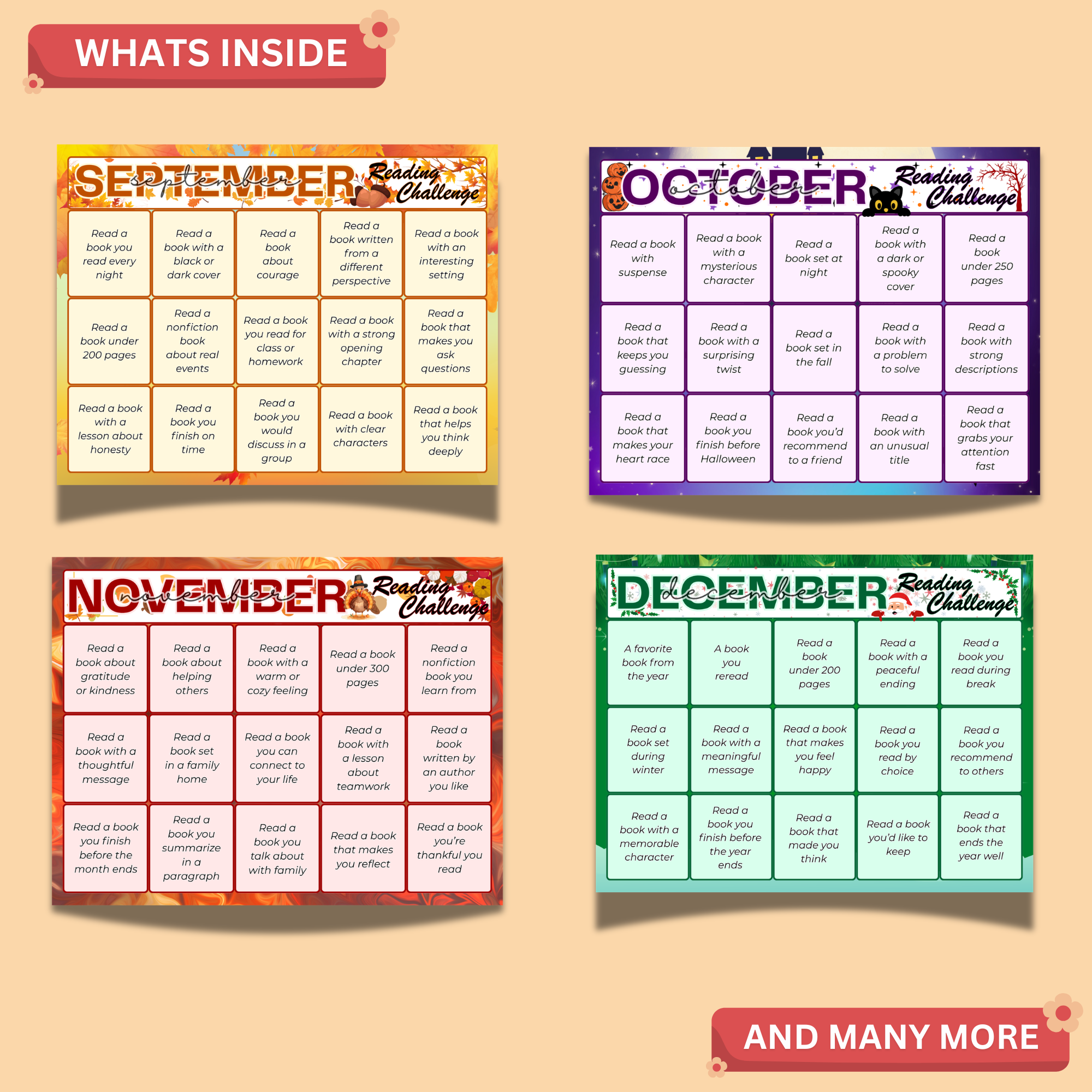12 Monthly Reading Challenge Bundle Printable PDF 2 12 Monthly Reading Challenge Bundle Printable PDF - Image 2