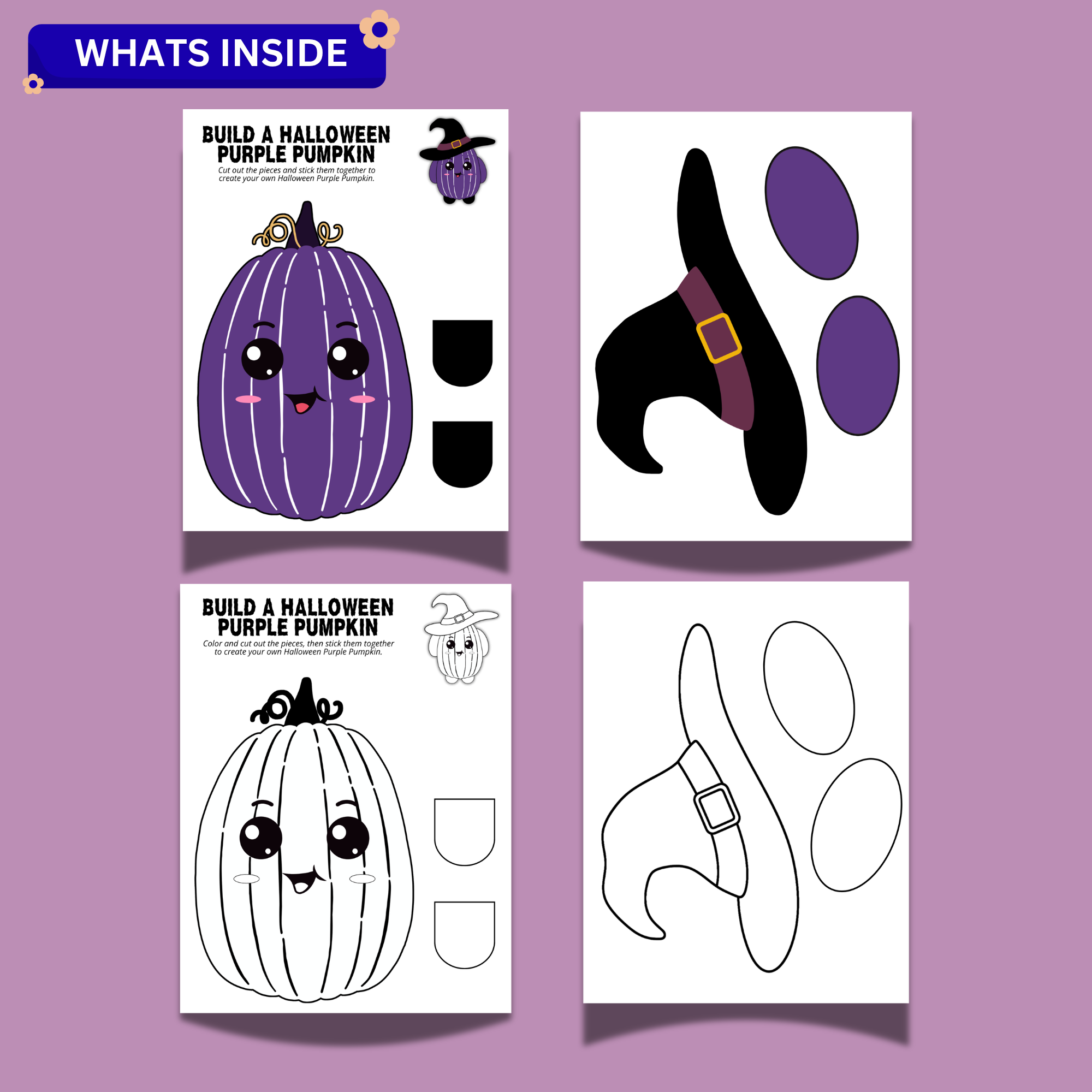 Build a Halloween Purple Pumpkin Printable – Color, Cut & Paste Activity 2 Build a Halloween Purple Pumpkin Printable – Color, Cut & Paste Activity - Image 2
