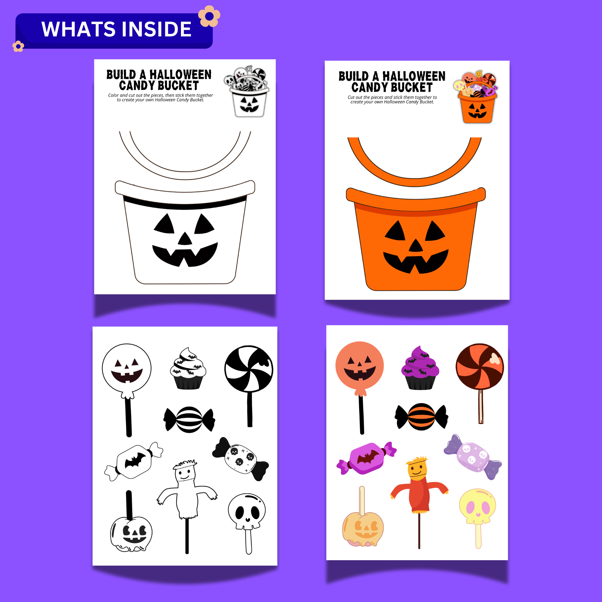 Build a Halloween Candy Bucket Printable Craft | Cut, Color & Paste Activity 2 Build a Halloween Candy Bucket Printable Craft | Cut, Color & Paste Activity - Image 2