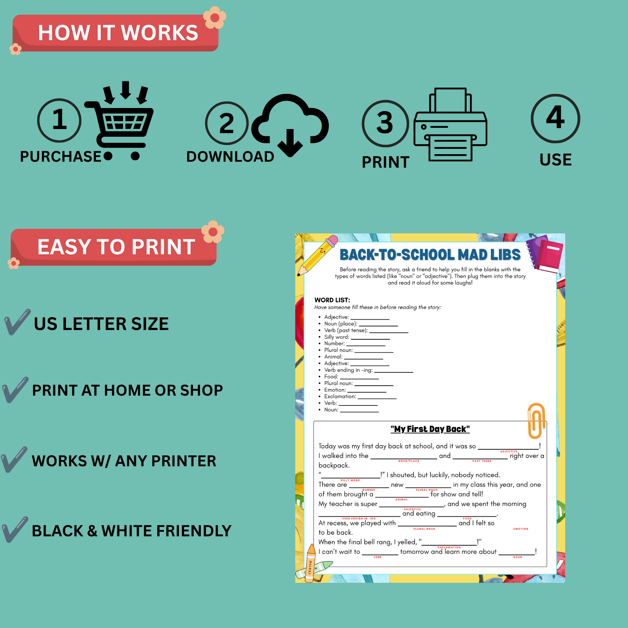 Back to School Mad Libs Printable – Fun First Day Activity 3 Back to School Mad Libs Printable – Fun First Day Activity - Image 3