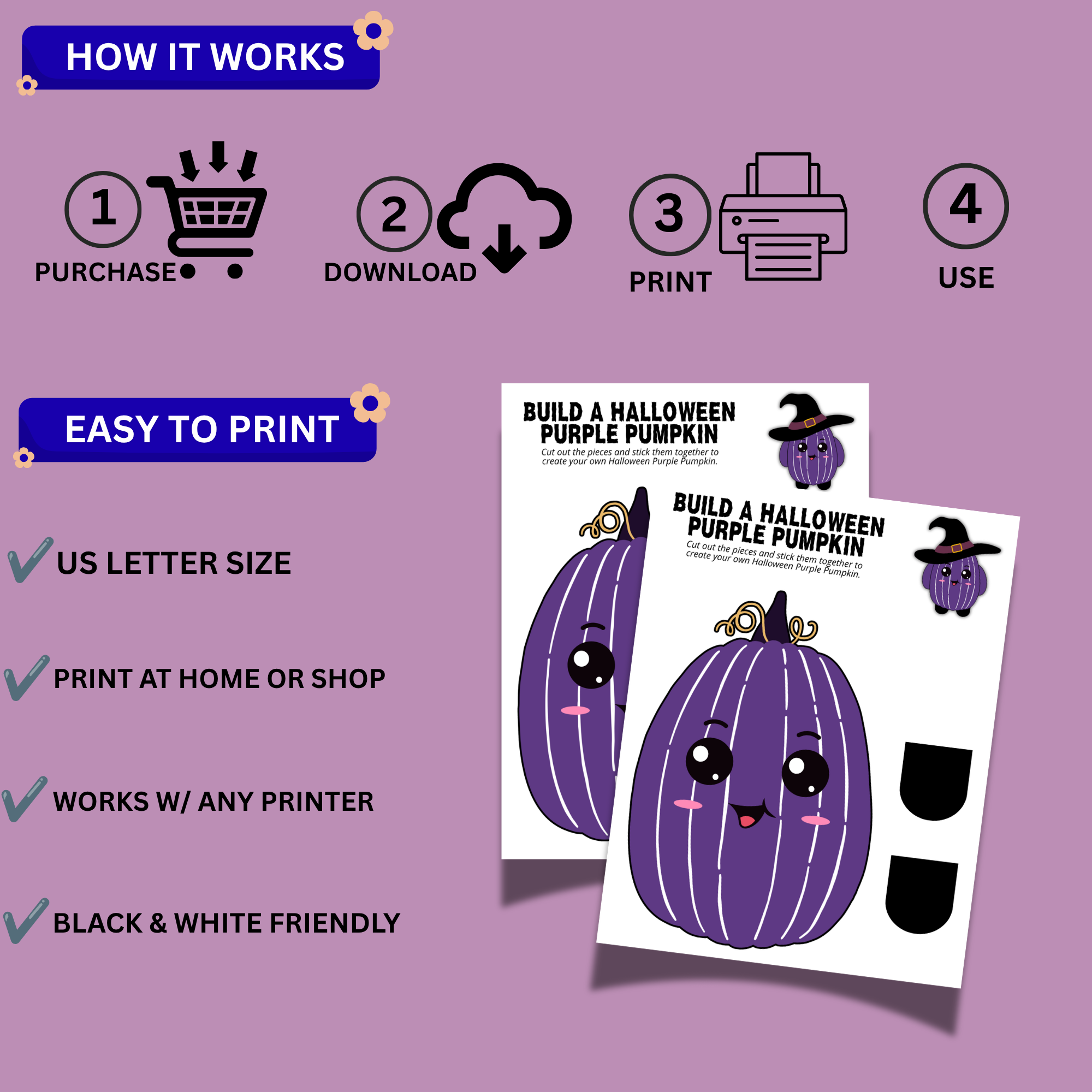 Build a Halloween Purple Pumpkin Printable – Color, Cut & Paste Activity 3 Build a Halloween Purple Pumpkin Printable – Color, Cut & Paste Activity - Image 3