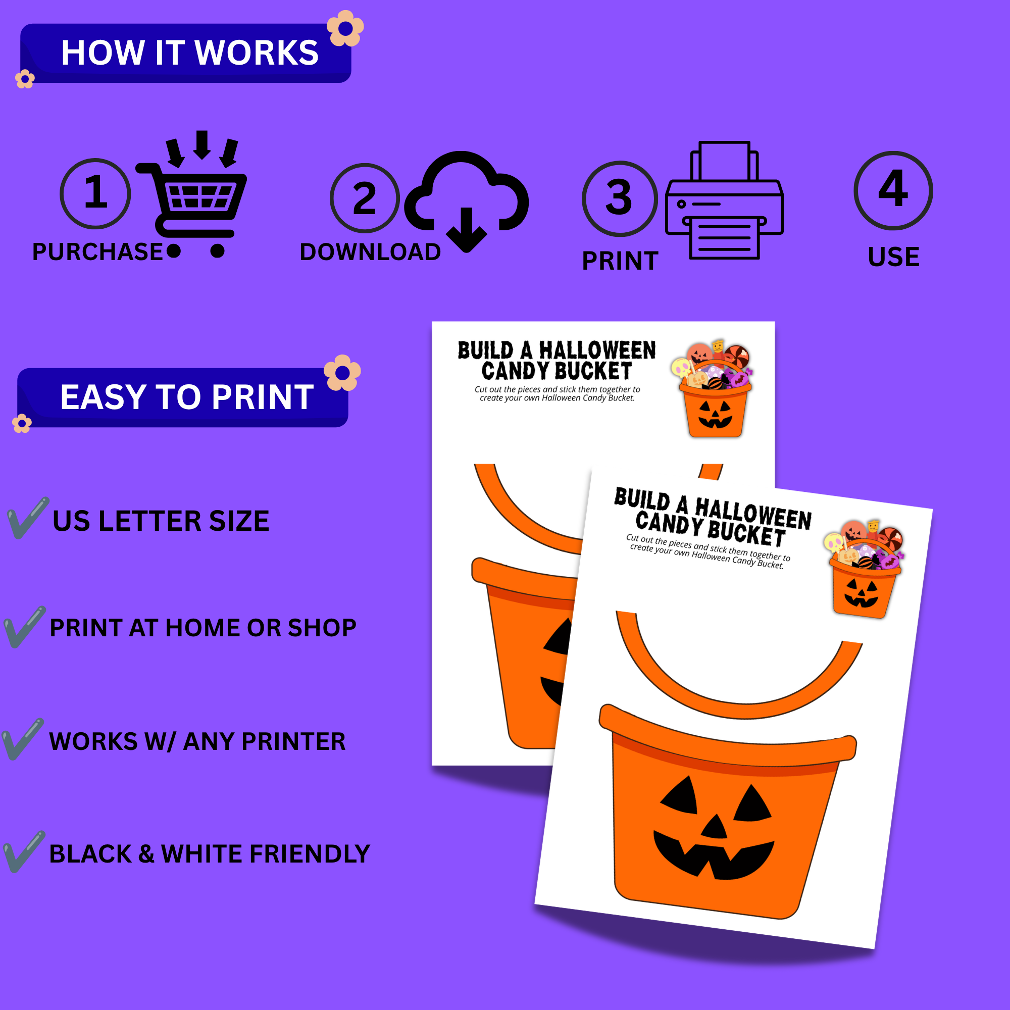 Build a Halloween Candy Bucket Printable Craft | Cut, Color & Paste Activity 3 Build a Halloween Candy Bucket Printable Craft | Cut, Color & Paste Activity - Image 3