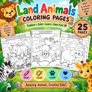 Land Animals Coloring Pages Printable PDF | 24 Printable Animal Coloring Sheets for Kids
