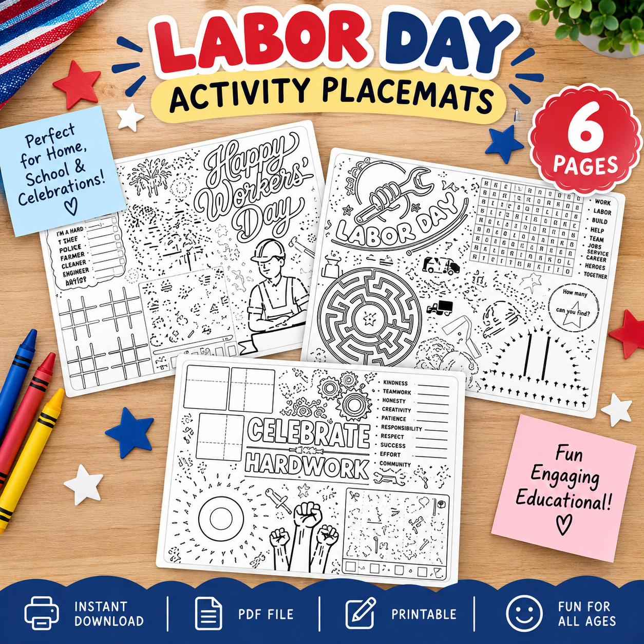 Labor Day Activity Pack for Kids | 6-Page Printable PDF 1 Labor Day Activity Pack for Kids | 6-Page Printable PDF