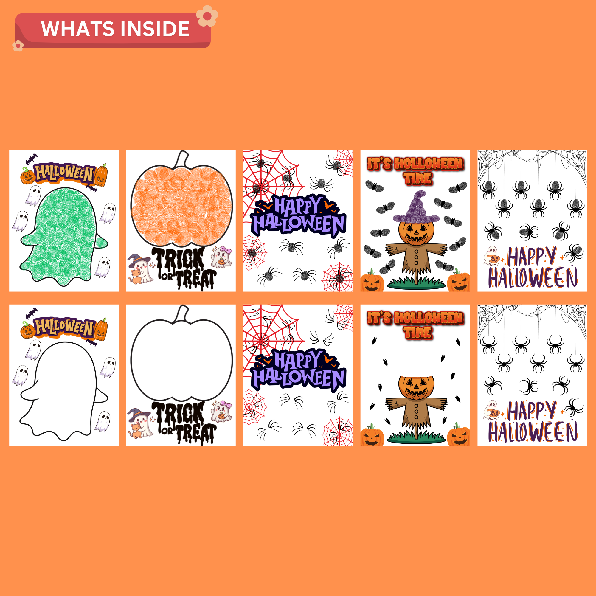 Halloween Fingerprint Craft Printable – 10 Page Halloween Art Activity 2 Halloween Fingerprint Craft Printable – 10 Page Halloween Art Activity - Image 2