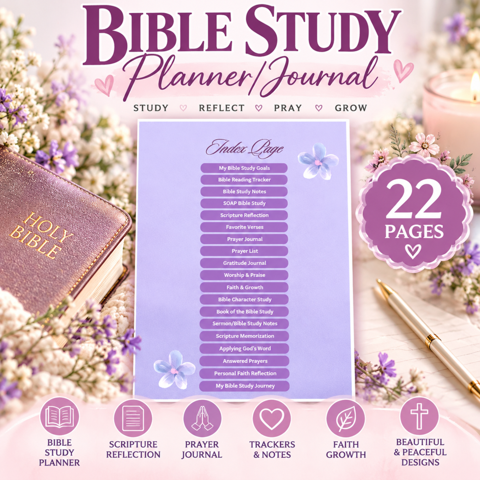 Bible Study Planner & Journal Printable – 22 Page Christian Study Workbook 1 Bible Study Planner & Journal Printable – 22 Page Christian Study Workbook