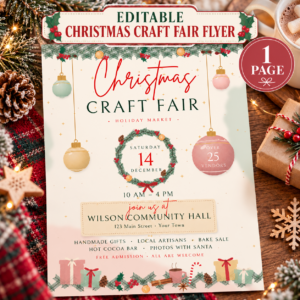 Christmas Craft Fair Flyer Editable Template – Holiday Market Poster