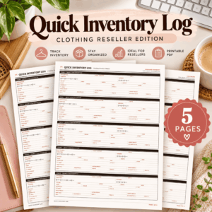 Quick Inventory Log – Clothing Reseller Inventory & Profit Tracker Printable PDF