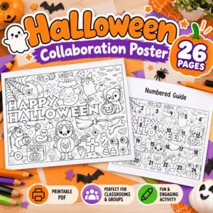 Halloween Collaboration Poster Printable – 26-Page Classroom Coloring Activity