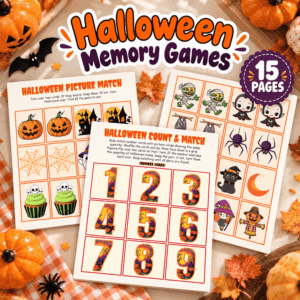 Halloween Memory Games Printable Bundle for Preschool and Kindergarten