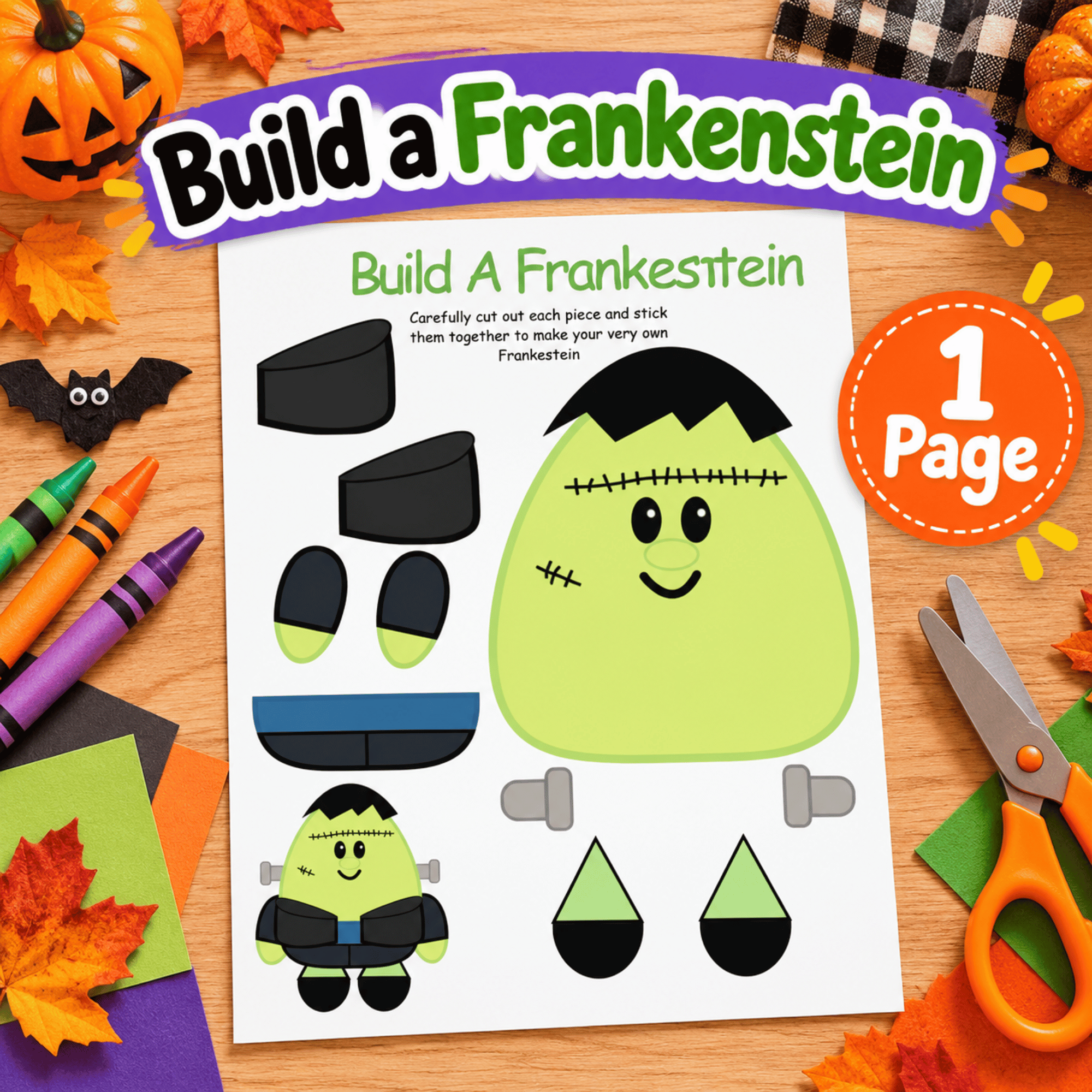 Build a Frankenstein Printable Halloween Cut and Paste Craft for Kids 1 Build a Frankenstein Printable Halloween Cut and Paste Craft for Kids