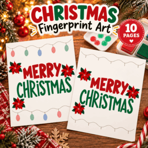 Christmas Fingerprint Art Printable Set for Kids – 10 Festive Holiday Craft Activities