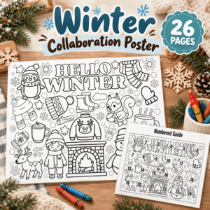 Winter Collaboration Poster Printable – Hello Winter Classroom Coloring Activity