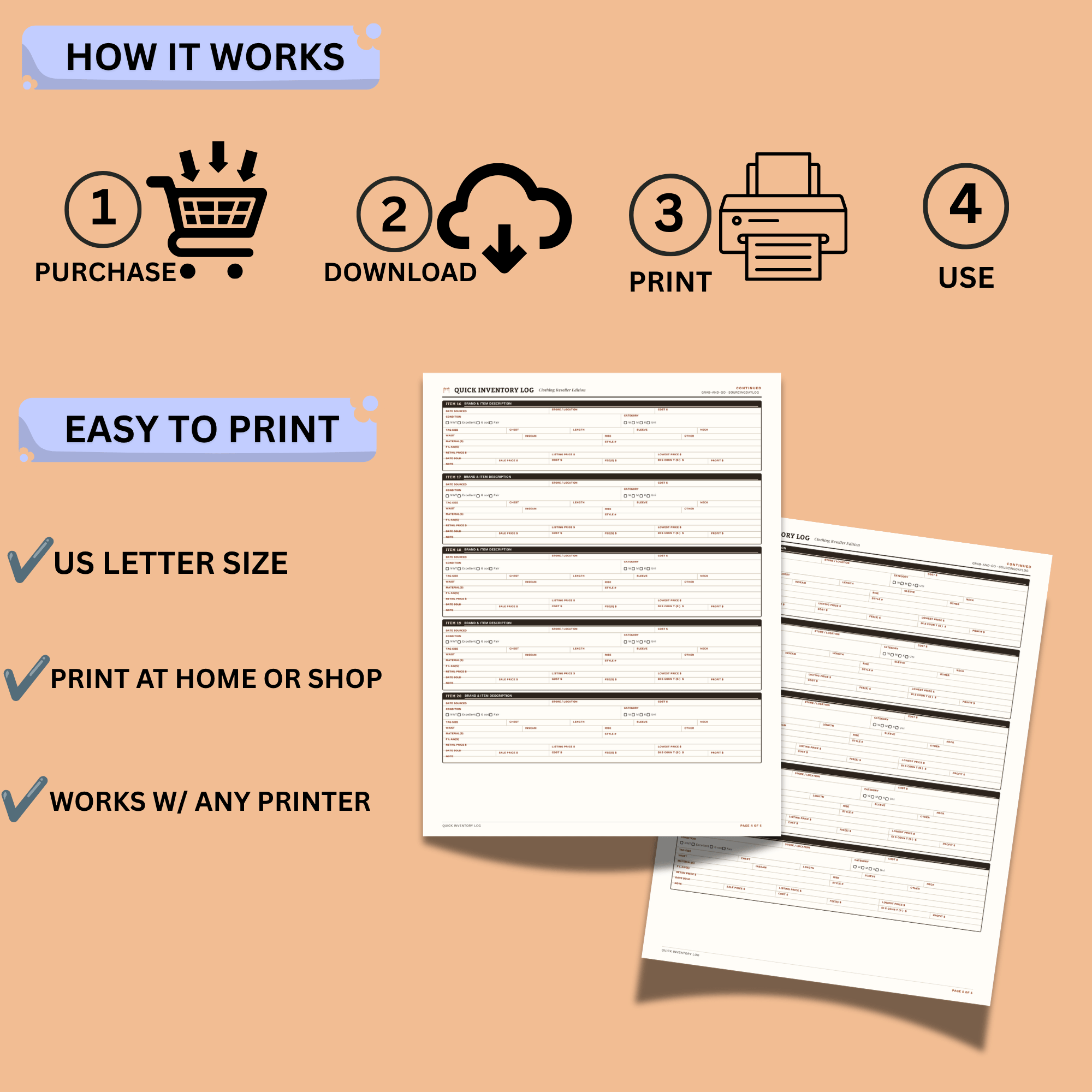 Quick Inventory Log – Clothing Reseller Inventory & Profit Tracker Printable PDF 5 Quick Inventory Log – Clothing Reseller Inventory & Profit Tracker Printable PDF - Image 5