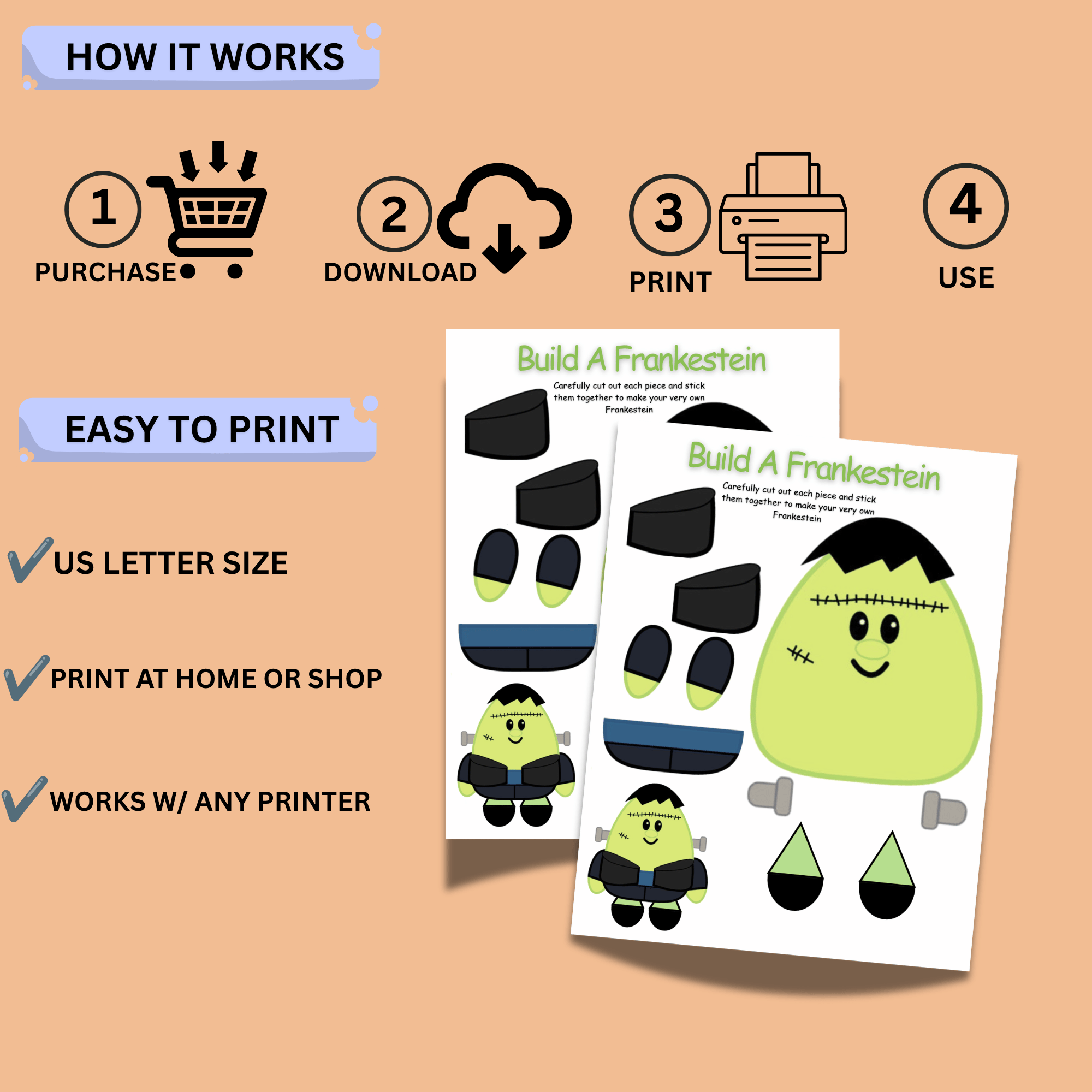 Build a Frankenstein Printable Halloween Cut and Paste Craft for Kids 5 Build a Frankenstein Printable Halloween Cut and Paste Craft for Kids - Image 5