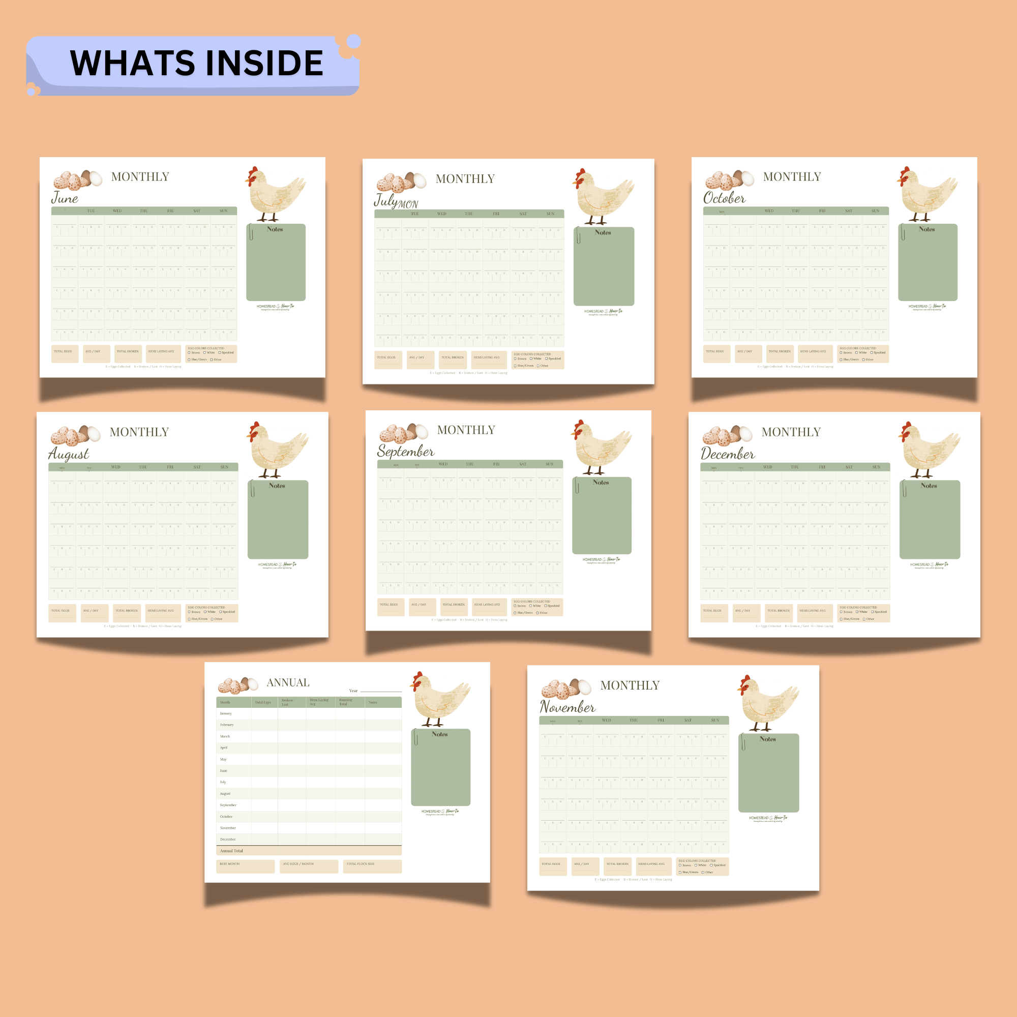 Egg Production Tracker Printable – 16-Page Daily, Weekly, Monthly & Annual Chicken Egg Log 2 Egg Production Tracker Printable – 16-Page Daily, Weekly, Monthly & Annual Chicken Egg Log - Image 2