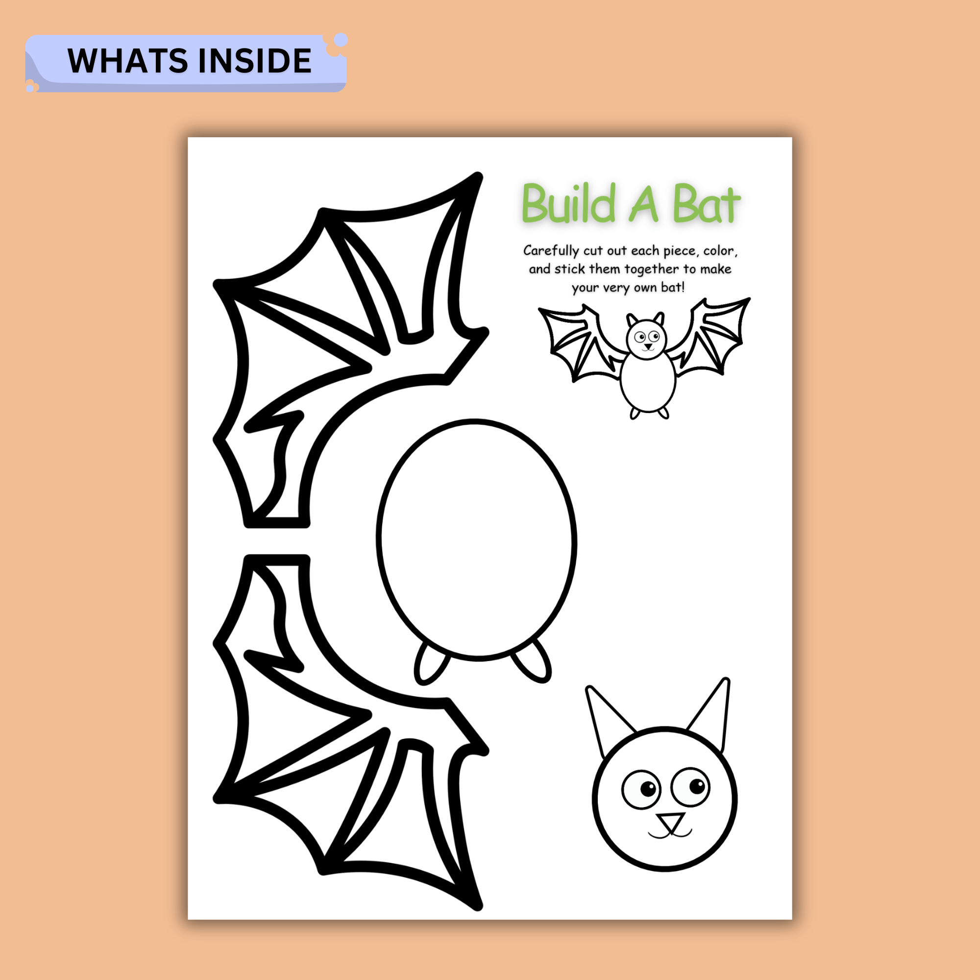 Build a Bat Printable Halloween Cut and Paste Craft for Kids 2 Build a Bat Printable Halloween Cut and Paste Craft for Kids - Image 2